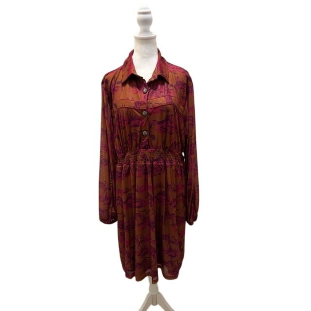 2 Fly Co. The Cimmaron Dress Button Smocked Waist Midi Dress XL New